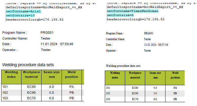 Arc Weld Report Font Type Size